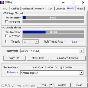 DAIV NG5520 cpuz Core i7-9750H　スコア